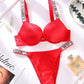 Sparkling Diamond Wide Strap Letter Rhinestone Sexy Push-Up Bra Set