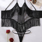 See-Through Mesh Sexy Suspenders Tassel Body-Shaping Bodysuit