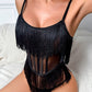 See-Through Mesh Sexy Suspenders Tassel Body-Shaping Bodysuit