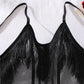 See-Through Mesh Sexy Suspenders Tassel Body-Shaping Bodysuit