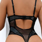 Contrast Mesh Backless PU Leather Teddy With Choker