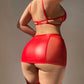See Through Mesh Leather Stitching Lace Up Lingerie Set
