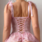 Sexy See-Through Lace Splicing Pink Mesh Suspender Lingerie Set