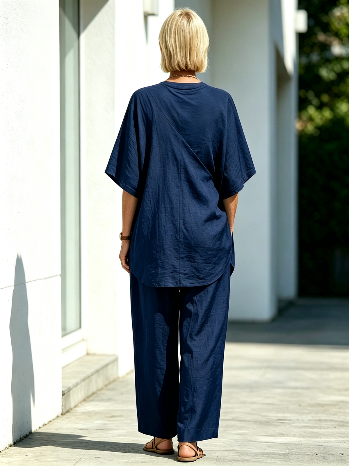 2Pcs Loose Short-sleeved Irregular Hem Top Wide-leg Pants Trousers Women's Suit