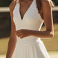 Elegant White V-Neck Tennis Dress with Layered Skirt