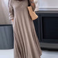 Women's Casual Solid Color V-Neck Long Sleeve Cotton and Linen Dress