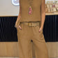 Women's Casual Solid Color Round Neck Vest Trousers Cotton and Linen Two-piece Set