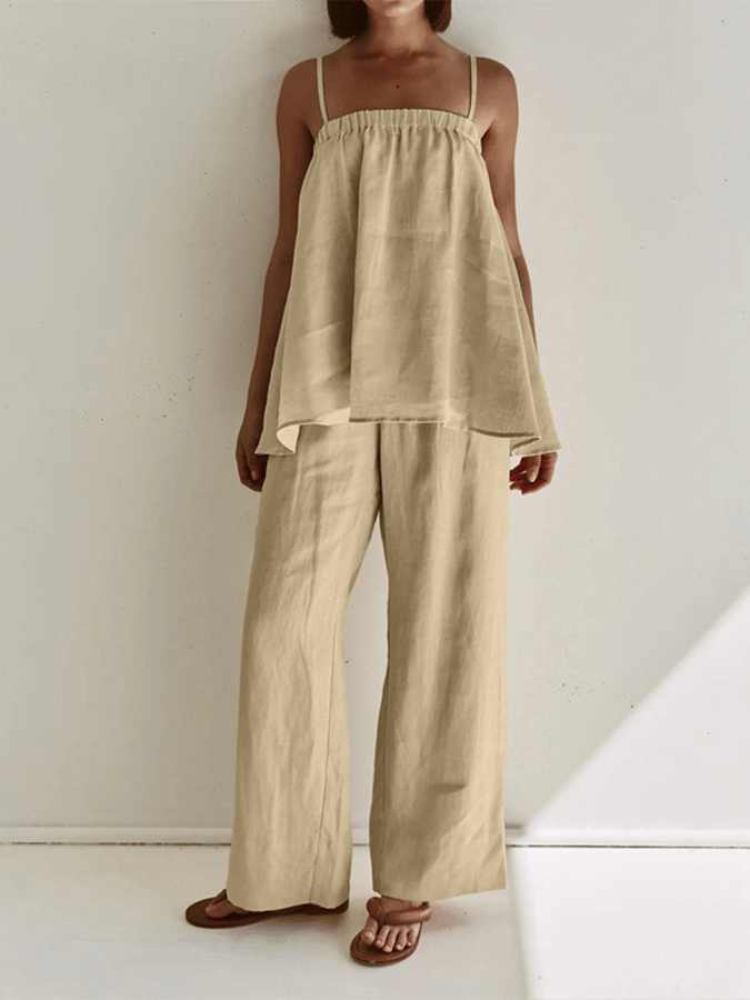 Women'S Vacation Elastic Suspender Wide Leg Pants Set