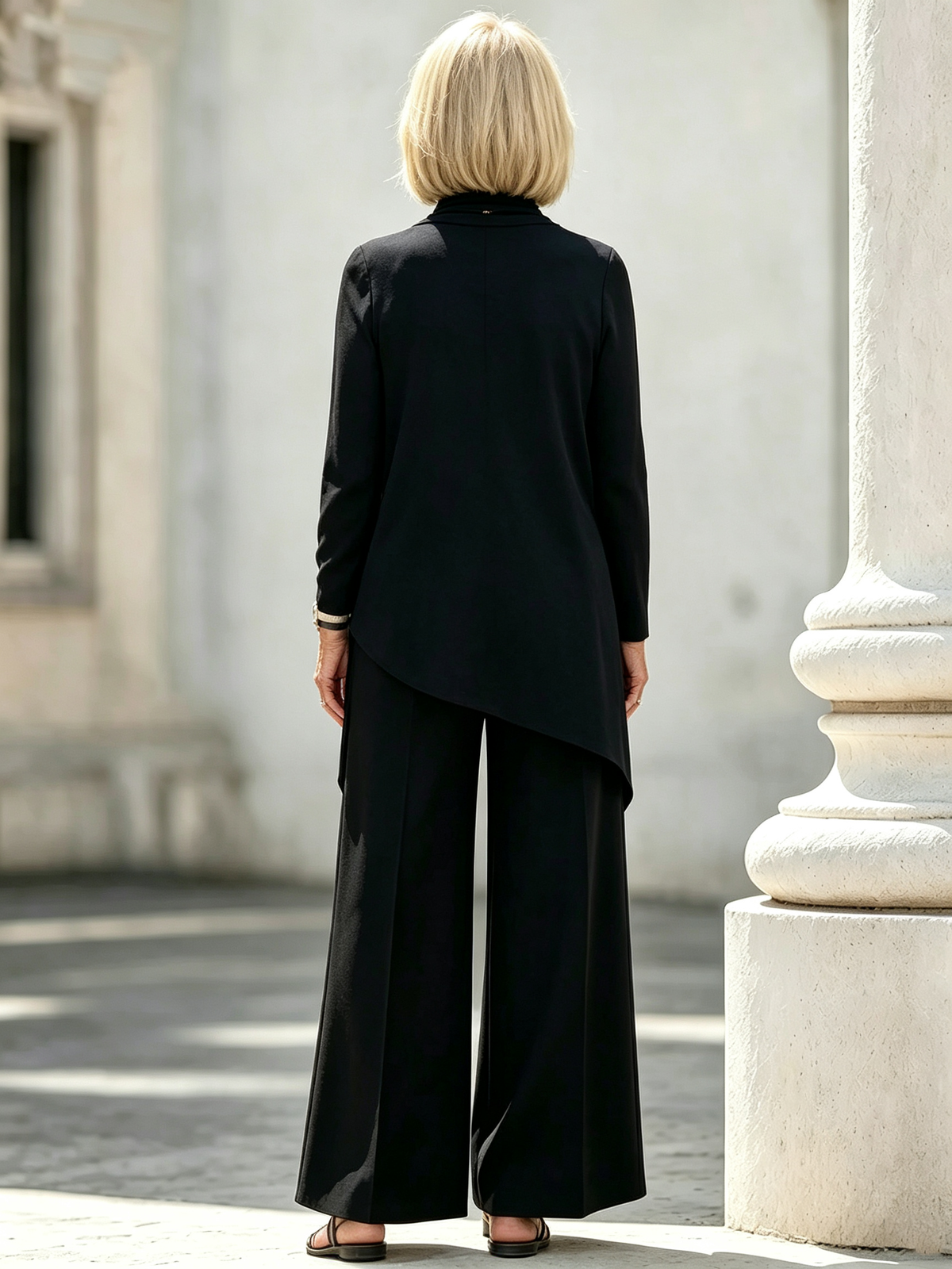 2Pcs Commuter Skinny Irregular Design, High Neck Long Sleeve Laminated Wide Leg Pants Two-piece Set