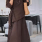 Women's Casual Solid Color Round Neck Long Sleeves Irregular Hem Cotton and Linen Tops and Skirts Two-Piece Set