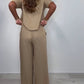Women'S Casual Lapel Short-Sleeved Floral Embroidered Cotton And Linen Two-Piece Suit