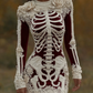 Women's Vintage Halloween Skeleton Bones With Rose Art Cozy Knit Mini Sweater Dress