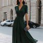 V-Neck Wrap-Style Midi Dress With Waist Draping Detail