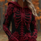 Women's Halloween Skeleton Bones With Roses Art Knitted Warm Hooded Sweater