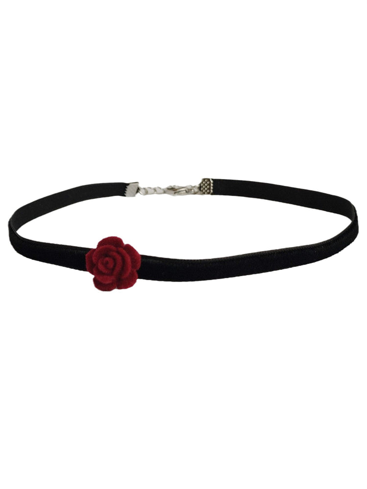 Vintage Red Rose Classy Velvet Choker