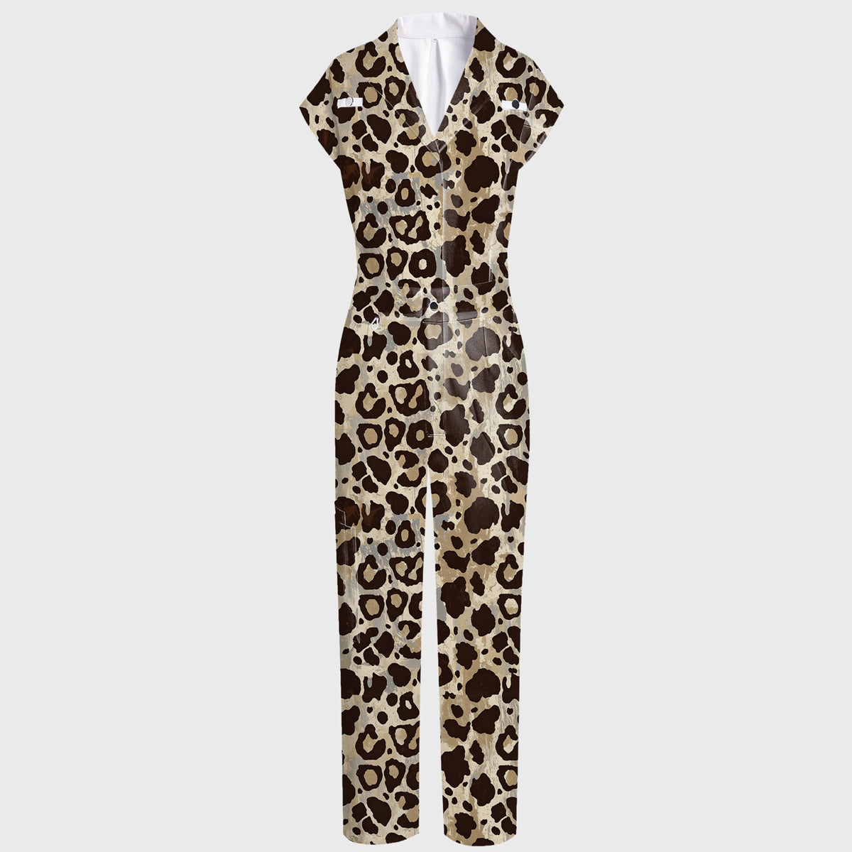 Women's Leopard Collection Printed Wide Leg Scrub Jumpsuit