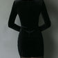 Chic Pleat Waist Black Velvet Mini Dress With Lace Trim