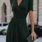 V-Neck Wrap-Style Midi Dress With Waist Draping Detail
