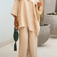 Women's Casual Solid Color  Long Sleeve Tops and Pants Cotton Two-piece Set