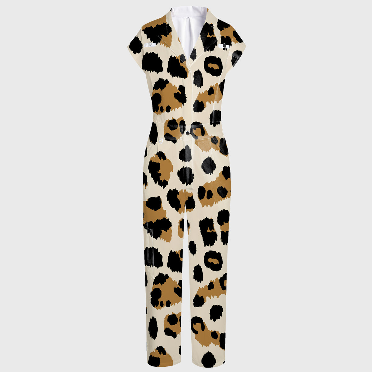 Women's Leopard Collection Printed Wide Leg Scrub Jumpsuit