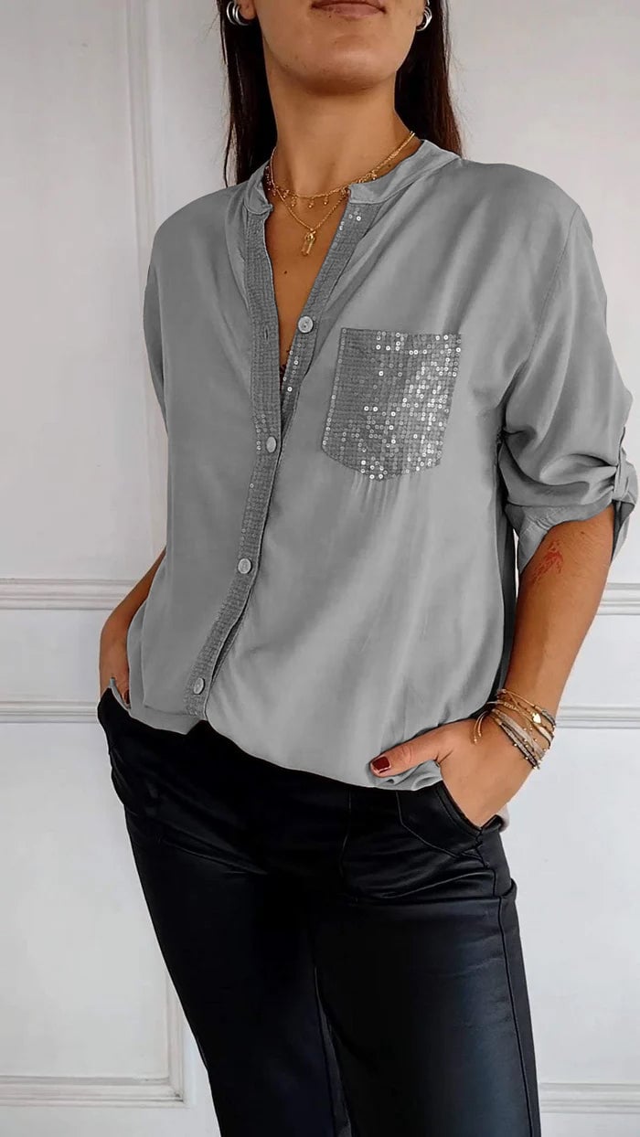 Cotton V-neck Sequin Mid-sleeve Casual Top (Buy 3 Free Shipping)