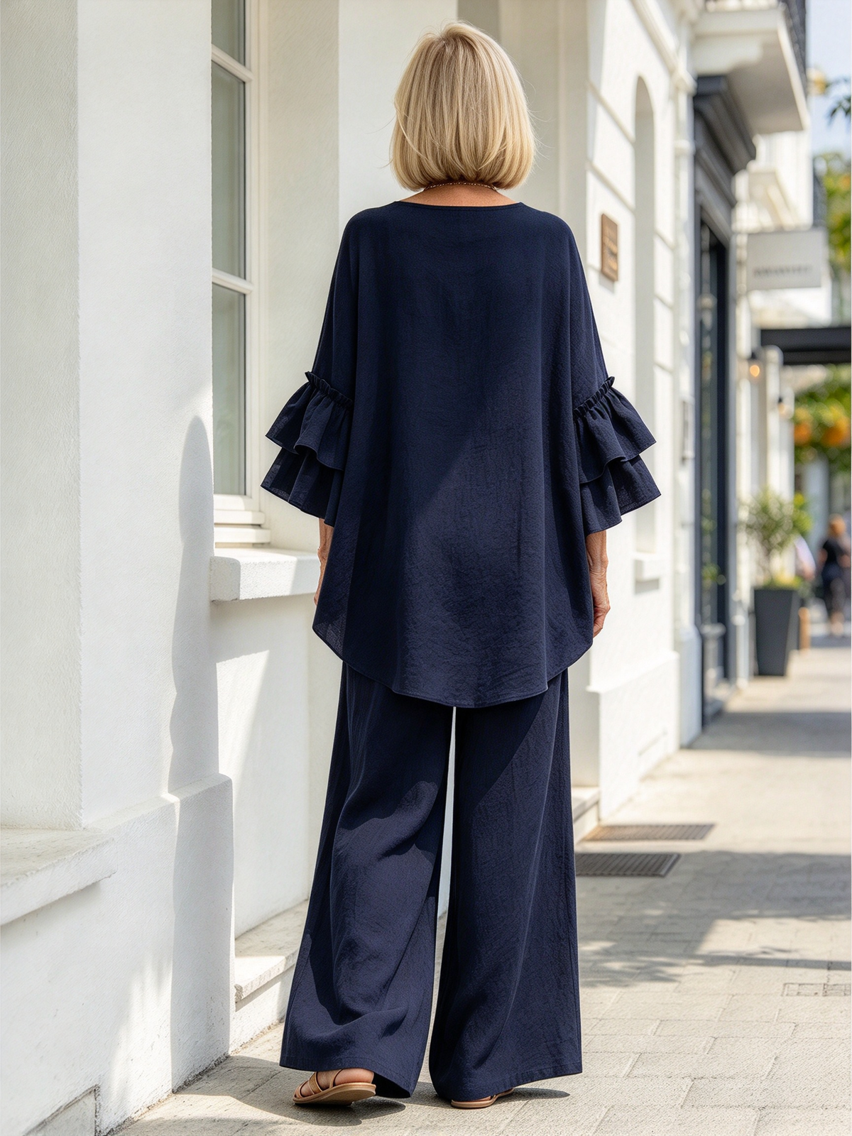 Fashion Casual Solid Color Shirt Collar Loose Casual Trousers Two-piece Suit Women's Clothing