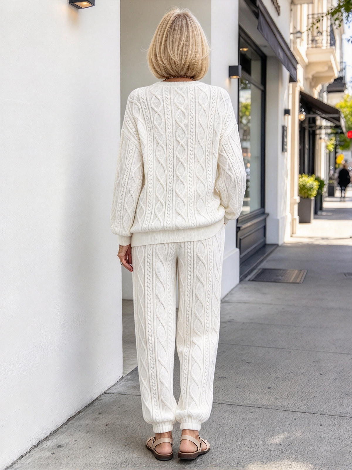 Twist Splicing Long-sleeved Crew Neck Top Corset Trousers Two-piece Set