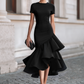 Asymmetrical Ruffle Hem Tailored Midi Dress