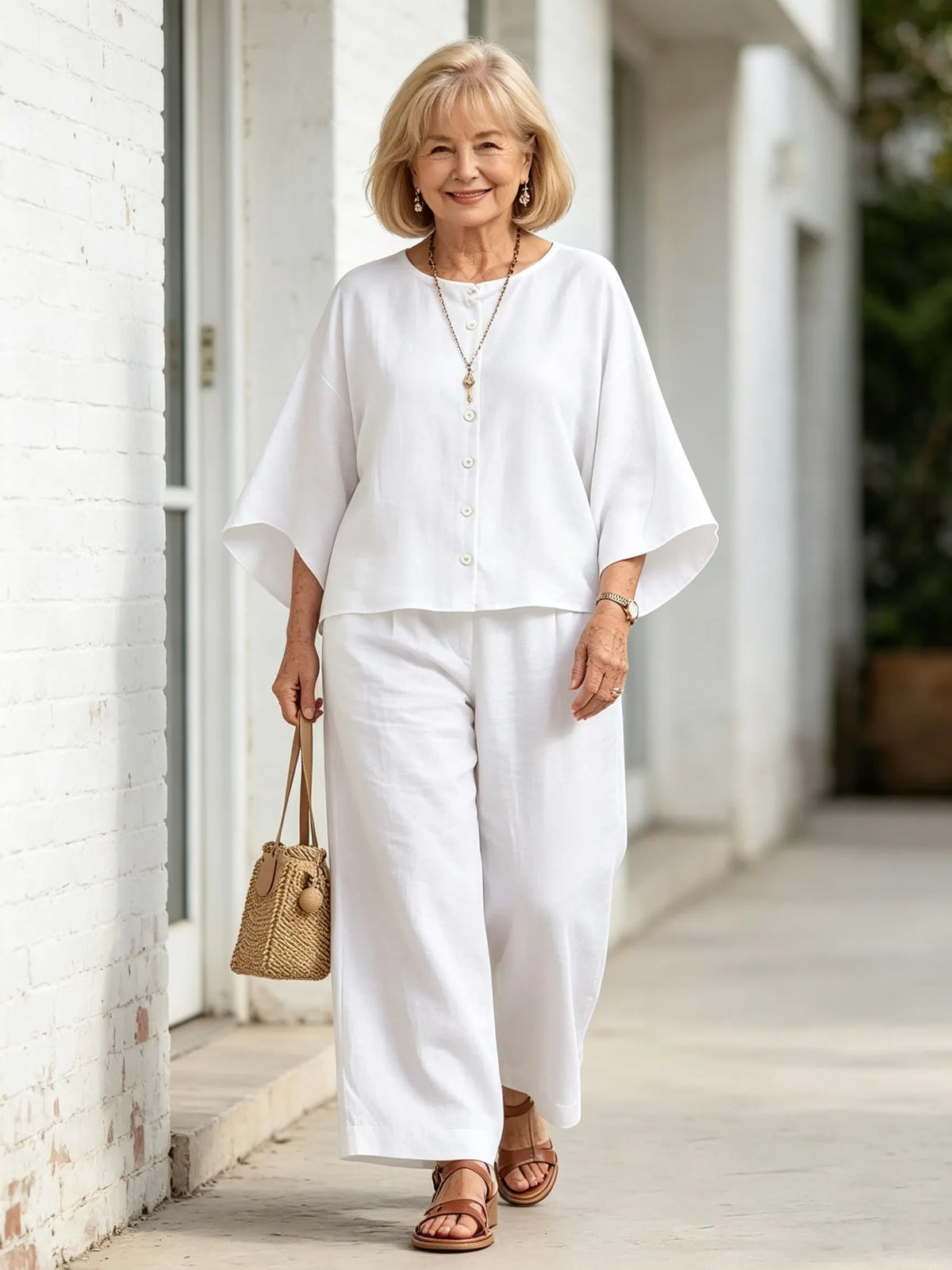 2Pcs Women's Suit Casual Women's Clothing Cotton and Linen Wide-leg Pants Suit