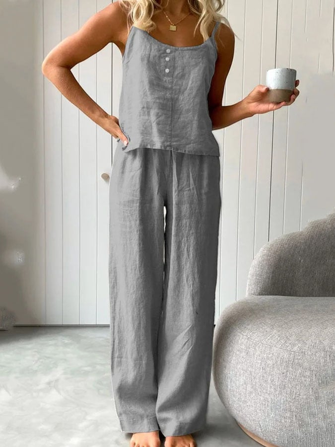 Women'S Casual Solid Color Comfortable Cotton And Linen Suit