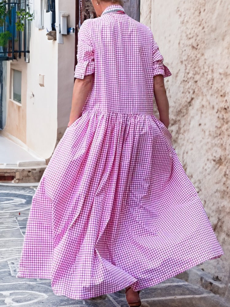 Women's Long Sleeve Shirt Patchwork Cotton Dress