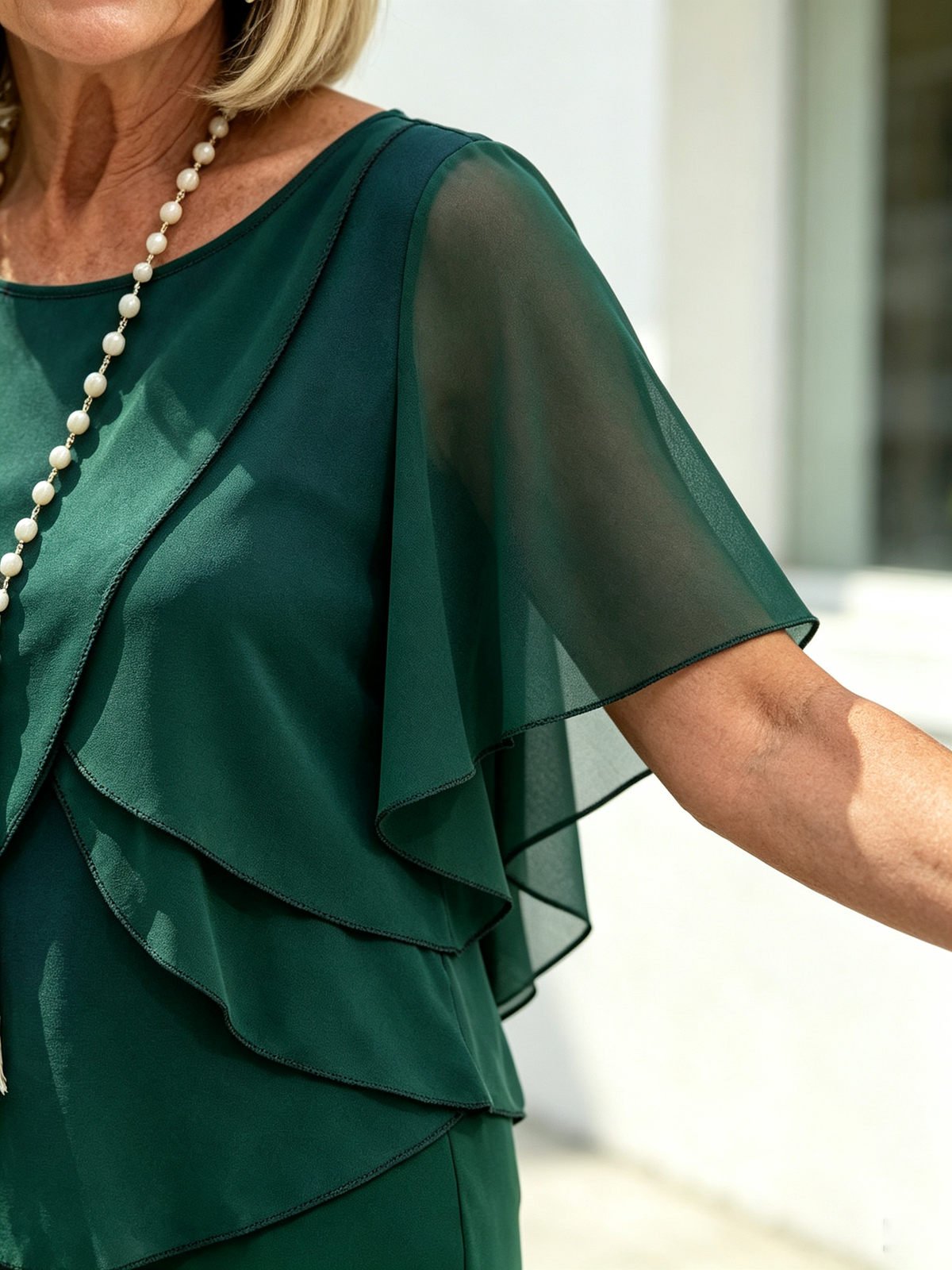 2 Piece Outfit Set, Round Neck Chiffon Flutter Short Sleeve Top, Multi-layer Ruffled Irregular Hem, High Waist Straight Wide Leg Long Trousers, Lightweight Sheer Fabric, Elegant Flowy Pant Suit for Wedding Guest and Formal Occasions