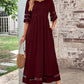 Women'S Casual Five-Quarter Sleeve Mesh Round Neck Patchwork Pocket Dress