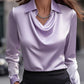 Elegant White Satin Blouse with Draped Neckline