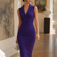 Notched Collar Sleeveless Tailored Waist Pencil Midi Dress