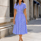 Striped Shirt Collar Fit-and-Flare Midi Dress