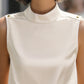 Elegant Ivory High-Neck Sleeveless Satin Blouse
