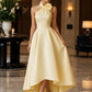Halter Neck Bow Detail High-Low A-Line Maxi Dress