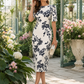 Botanical Print Short Sleeve Midi Dress