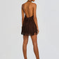 Halter-Style Tassels Faux Suede Mini Dress