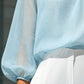 Sheer Pleated High-Neck Blouson Sleeve Blouse