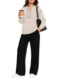 Contrast‑Stitch Notched Neck 2‑Piece Loungewear Set