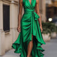 Midnight Elegance Satin Halter Ruffle Gown