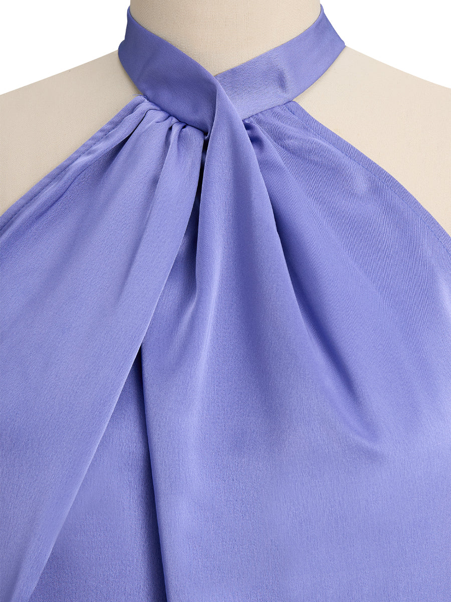 Sophisticated Cross-Neck Gathered Satin Blouse