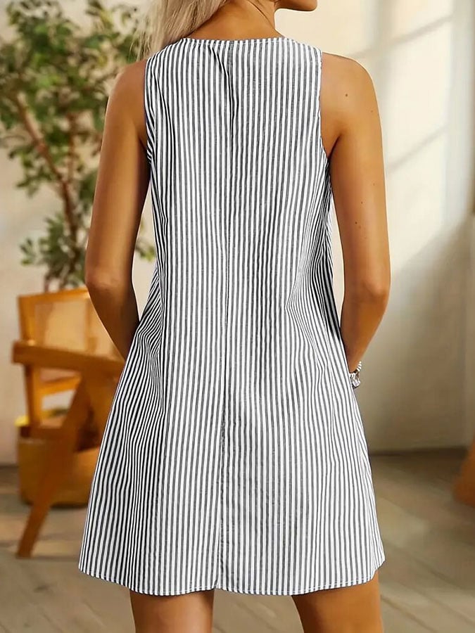 Women's Striped Pocket Casual Dress
