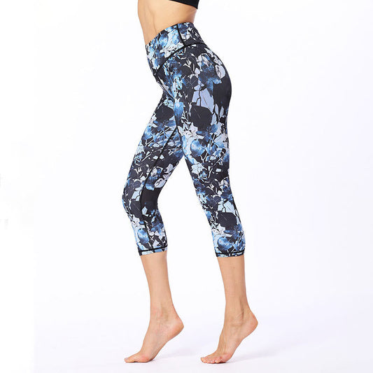 Leaves Butterfly Print Sports Yoga Cropped Leggings Women's Yoga Capri Pants
