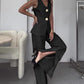 Solid Color Elegant Sleeveless Vest & Suit Pants Two-Piece Set