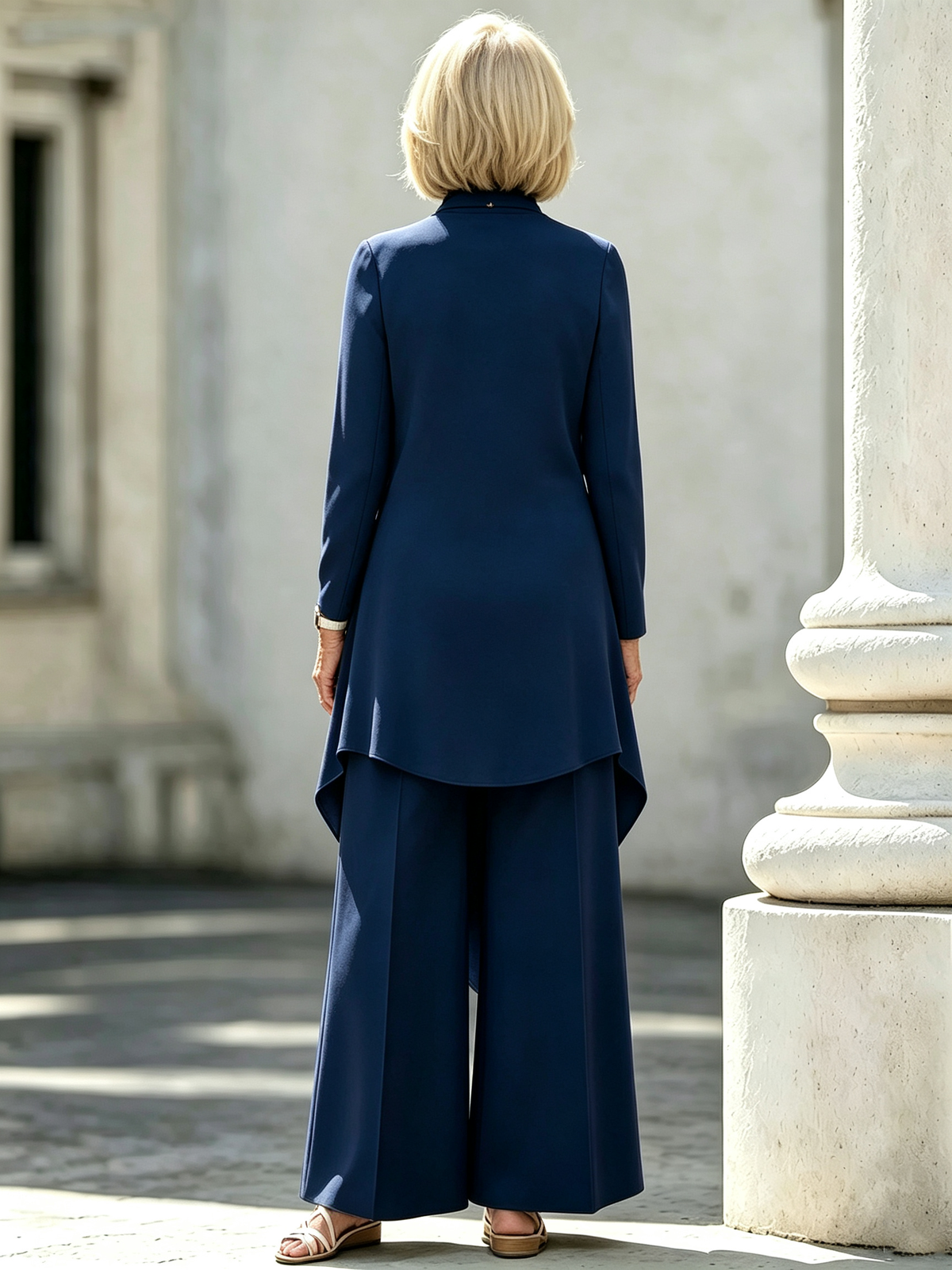 2Pcs Commuter Skinny Irregular Design, High Neck Long Sleeve Laminated Wide Leg Pants Two-piece Set