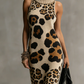 Brown Leopard Print Knitted Tassel Sleeveless Maxi Dress