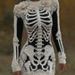 Women's Vintage Halloween Skeleton Bones With Rose Art Cozy Knit Mini Sweater Dress